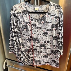Trendy Kids Button Down Shirt with Graphic Faces